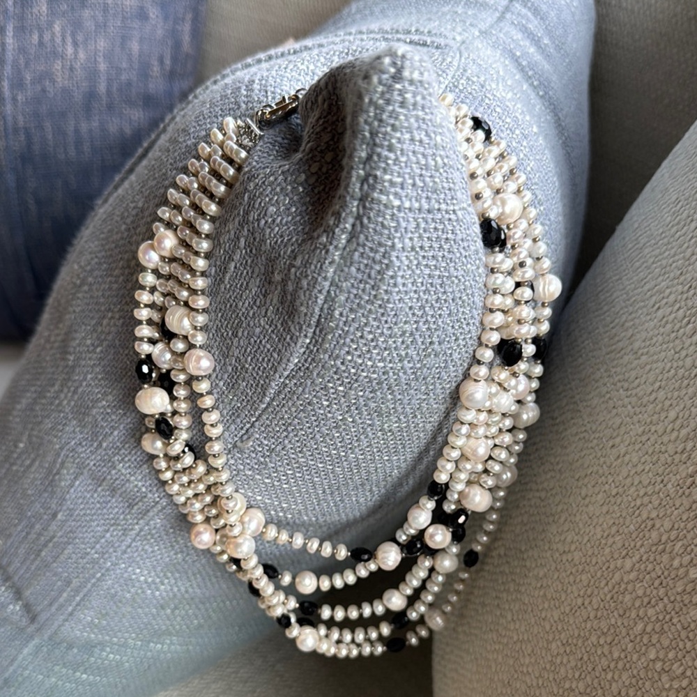 White and Black Statement Necklace with Cascading Layers